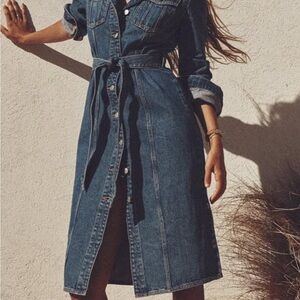 Zara Blue Long Sleeve Cuffed Collar Shirt Dress